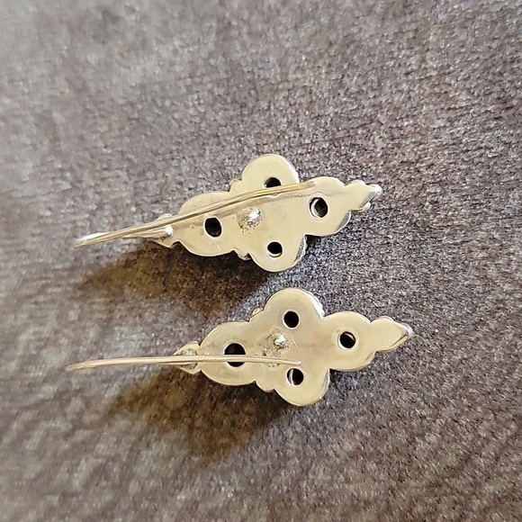 Sterling Oxidized Silver Garnet Labrodite Dangle Hook Earrings - Picture 5 of 5